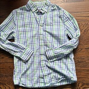 Boys Vineyard Vines Blue & Green Plaid Button-Down Shirt